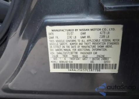2010 Nissan Altima 2.5 S z USA, uszkodzony, nr VIN 1N4AL2AP8AN538927